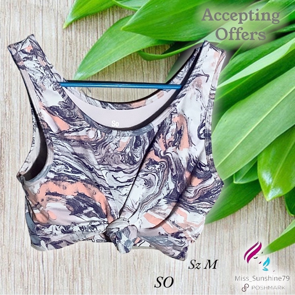 Marbled crop tank with built in bra Size M
